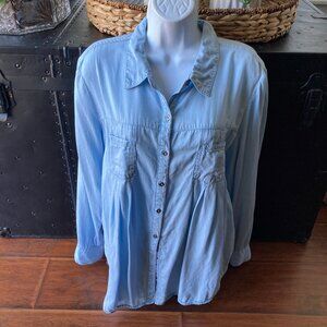 Style & Co. Blue Lyocell/Rayon Long Sleeve Button Down Shirt  Plaid Back Large